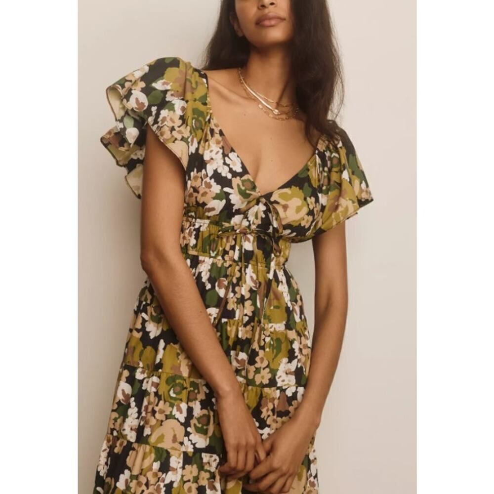 NWT Anthropologie Moon River V-Neck Shirred Midi Dress Sz. M